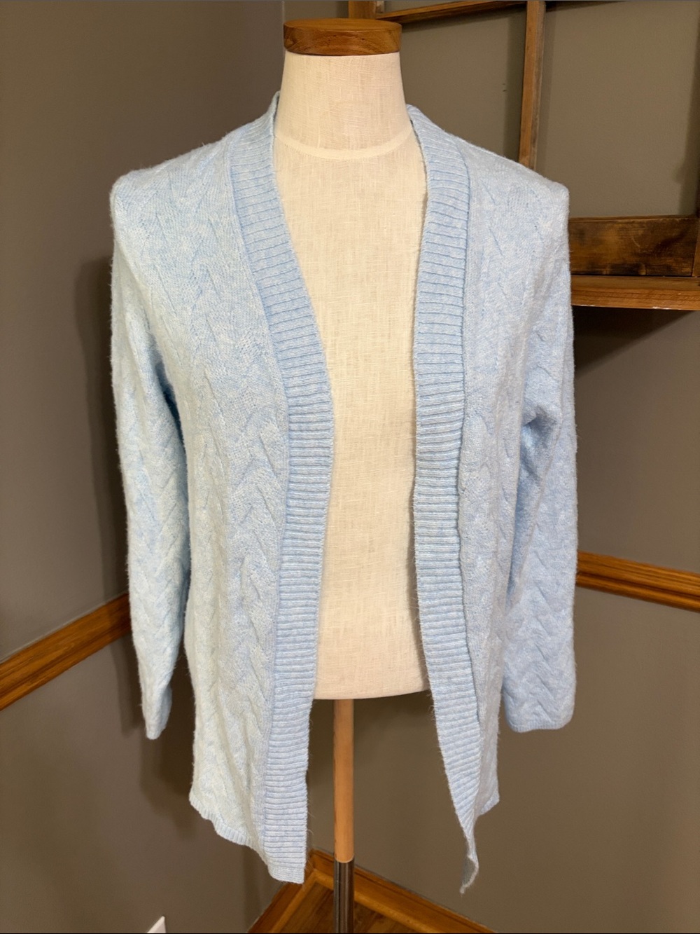Loft Light Blue Cable Knit Open Front Women’s Sweater Cardigan size small